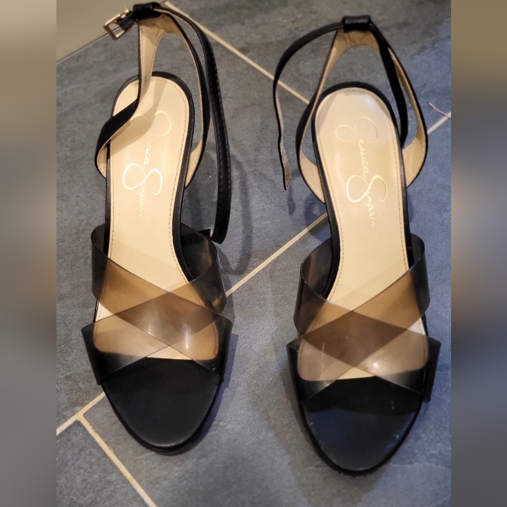 Jessica Simpson Black and Clear Heels